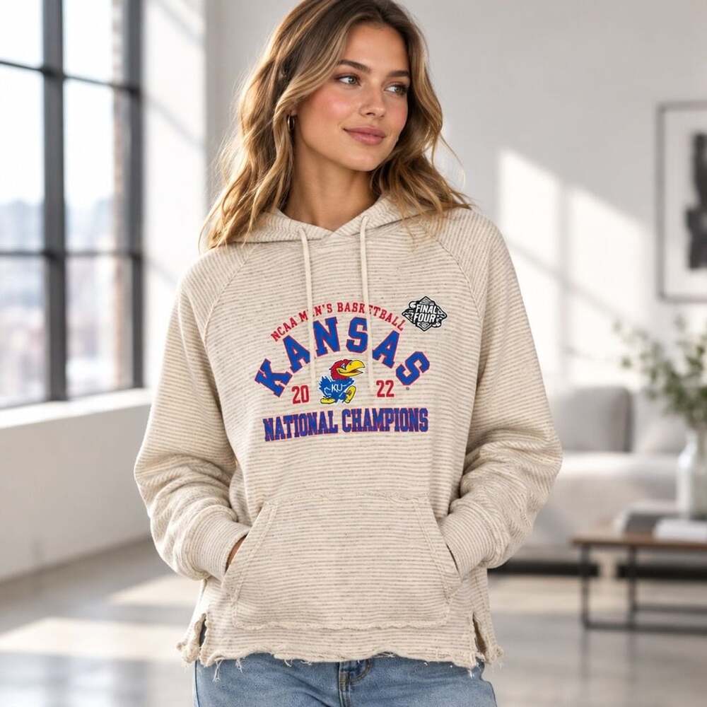 Blue 84 Kansas Jayhawks Hoodie Size S National Champions Striped Distressed